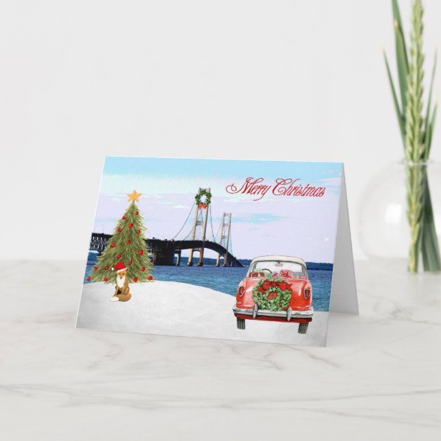 Festividades Cartão de Natal da Ponte Mackinac (Frente)