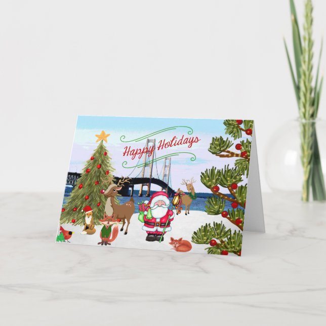 Festividades Cartão de Natal da Ponte Mackinac (Frente)