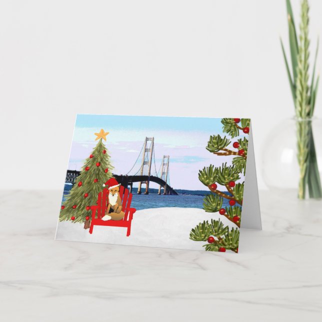 Festividades Cartão de Natal da ponte Mackinac com a cadeira de (Frente)