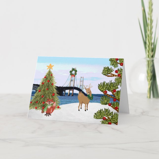 Festividades Cartão de Natal da Ponte Mackinac com Fox (Frente)