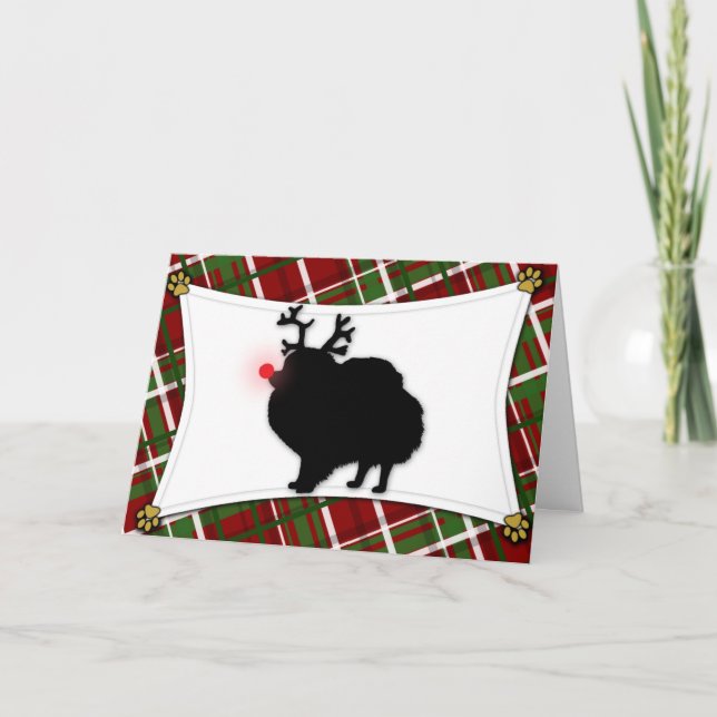 Festividades Cartão de Natal da rena de Pomeranian (Frente)