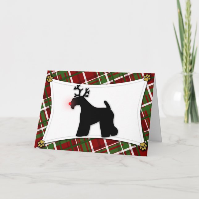 Festividades Cartão de Natal da rena de Terrier de azul de (Frente)