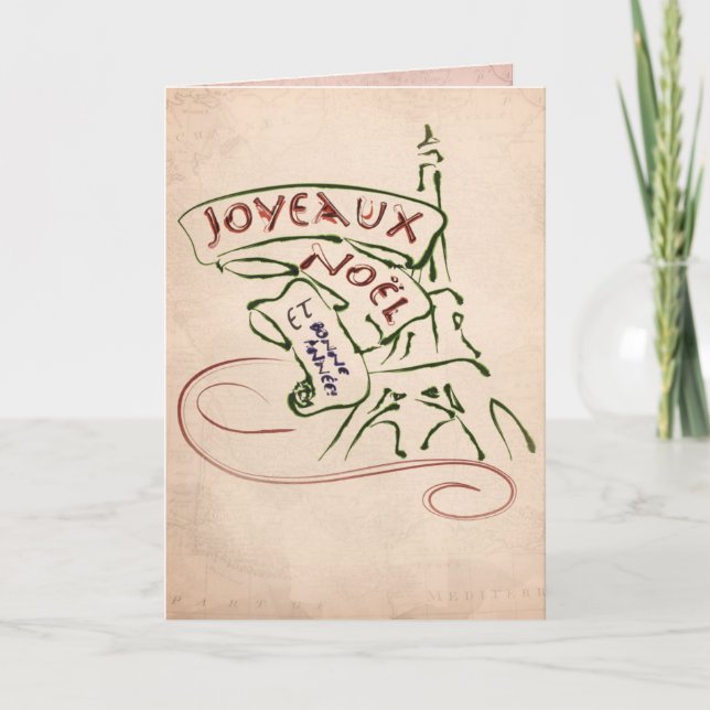 Festividades Cartão de Natal da torre Eiffel de Joyeaux Noël (Frente)