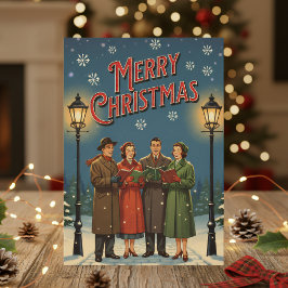 Festividades Cartão de Natal de 1950 – Carolers Antigos na Neve