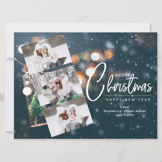 Festividades Cartão de Natal de 3 Fotos (Frente)
