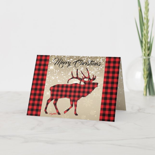 Festividades Cartão de Natal de Alce Macho com Xadrez Vermelho  (Frente)