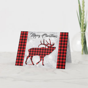 Festividades Cartão de Natal de Alce Macho com Xadrez Vermelho