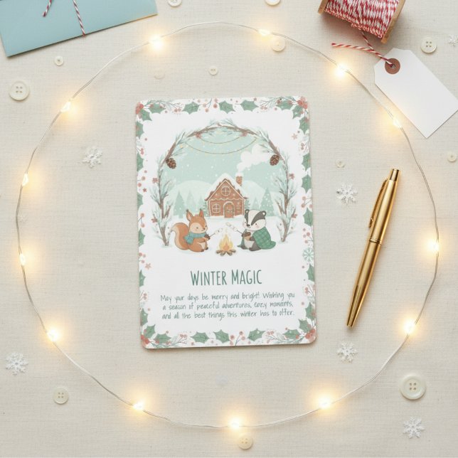 Festividades Cartão de Natal de Animais da Floresta com Magia d (Winter Magic Woodland Animals Holiday Card)