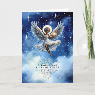 Festividades Cartão de Natal de Anjo Afro-Americano Sem Foto