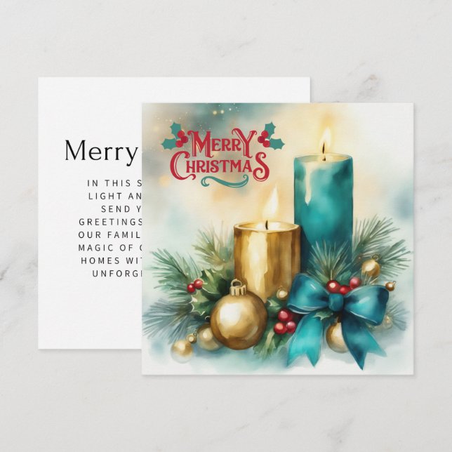 Festividades Cartão de Natal de Aquarela com Vela e Tiffany (Frente/Verso)