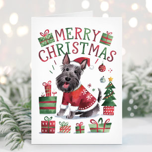 Festividades Cartão de Natal de Aquarela Fofa do Terrier Escocê