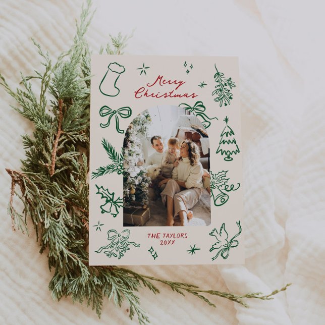 Festividades Cartão de Natal de Arco Desenho Mão (Criador carregado)