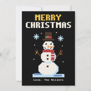 Festividades Cartão de Natal de Arte em Pixel de Boneco de Neve