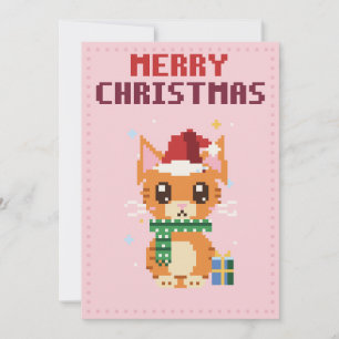Festividades Cartão de Natal de Arte em Pixel Rosa da Gatinho P