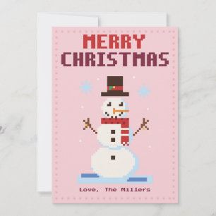 Festividades Cartão de Natal de Arte em Pixel Rosa Homem de Nev