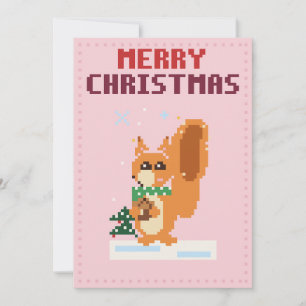 Festividades Cartão de Natal de Arte Pixel Esquilo Rosa