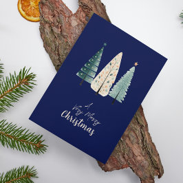 Festividades Cartão de Natal de Árvore com Aquarela Azul Marinh