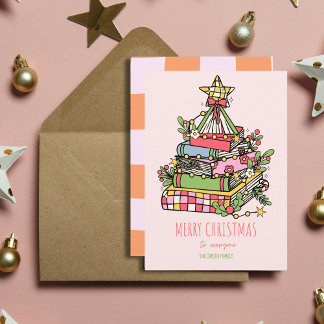 Festividades Cartão de Natal de Árvore de Livro Branco Rosa