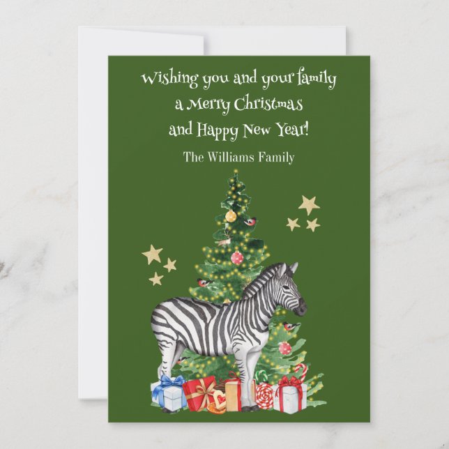 Festividades Cartão de Natal de Árvore de Natal da Zebra Divert (Frente)