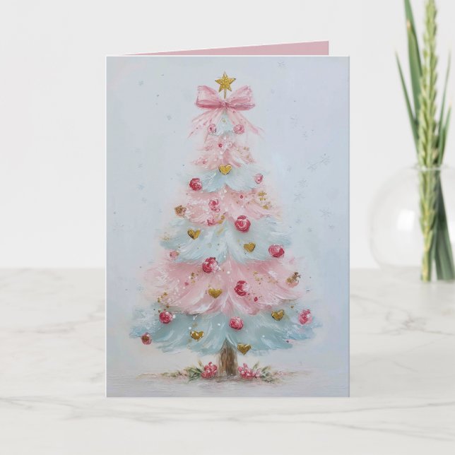 Festividades Cartão de Natal de Árvore de Natal de Pastel Rosa- (Frente)