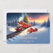 Cartão de Natal de Árvore de Natal do Trem Vermelh
