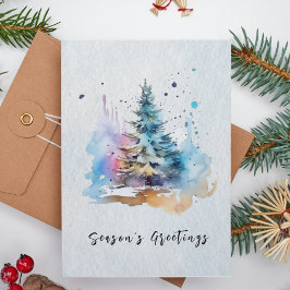 Festividades Cartão de Natal de Árvore de Pinheiro em Aquarela 