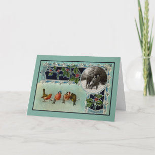 Festividades Cartão de Natal de Aves Vintage