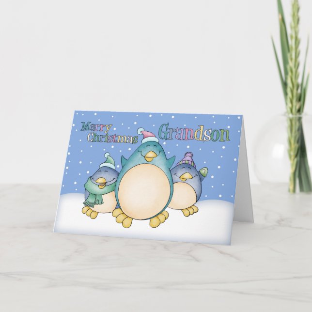 Festividades Cartão de Natal De Avô Com Pinguins (Frente)