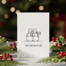 Cartão de Natal de Beijo do Boneco de Neve Fofo pa