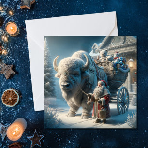 Festividades Cartão de Natal de Bisonte Búfalo Papai Noel