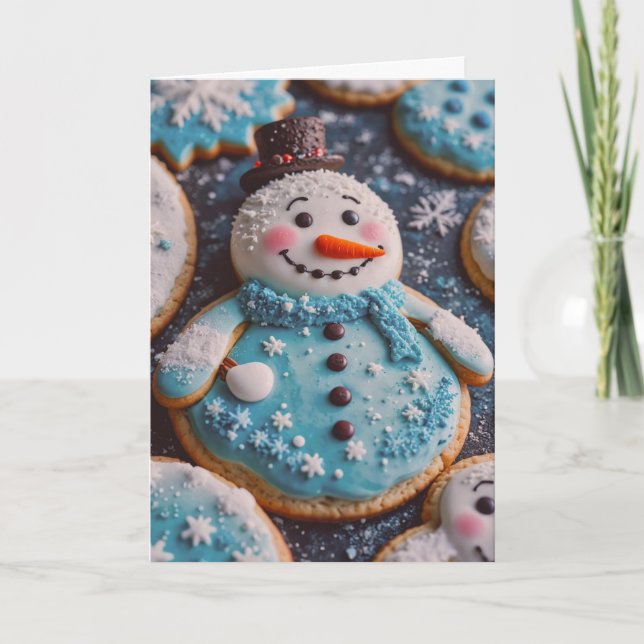 Festividades Cartão de Natal de Boneco de Neve com Biscoito de  (Frente)