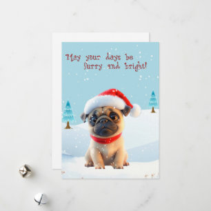 Festividades Cartão de Natal de Bonito Pug em Neve