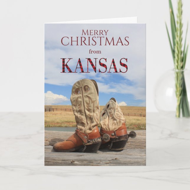 Festividades Cartão de Natal de Boot do Kansas Cowboy (Frente)