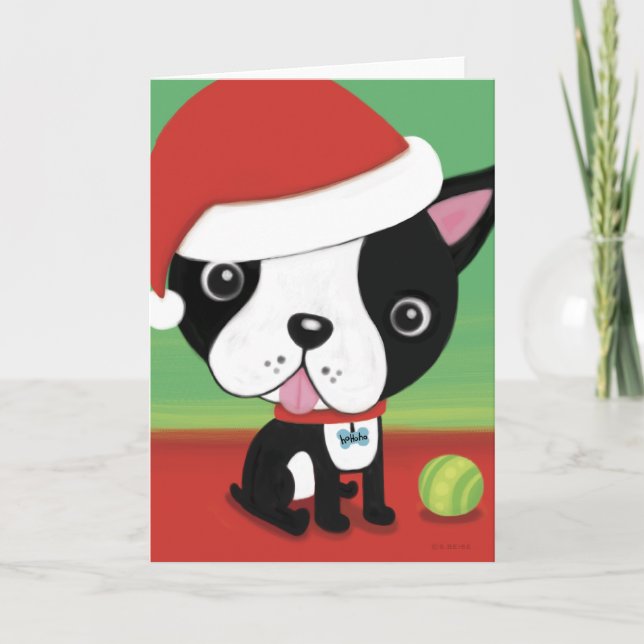Festividades Cartão de Natal de Boston Terrier (Frente)
