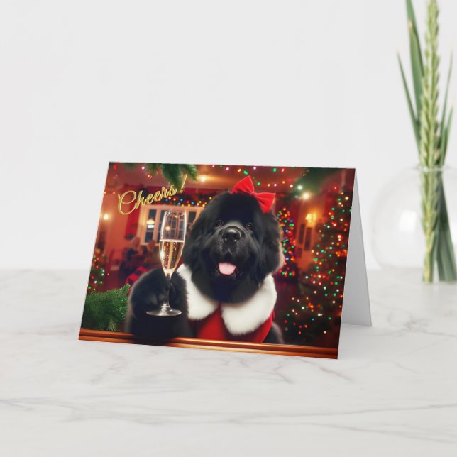 Festividades Cartão de Natal de Brinde de Cão na Terra Nova (Frente)