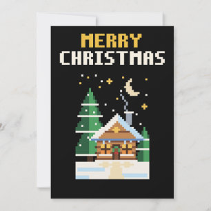 Festividades Cartão de Natal de Cabana Nevada em Pixel Art