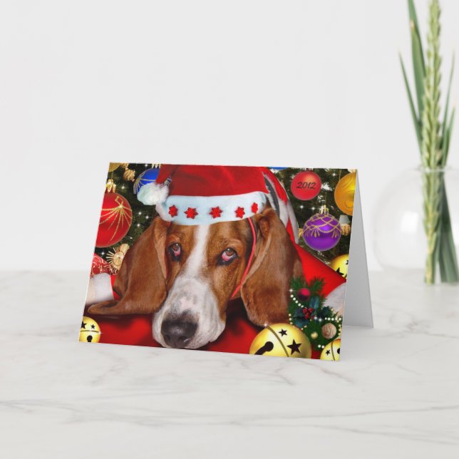 Festividades Cartão de Natal de Caça Basset (Frente)