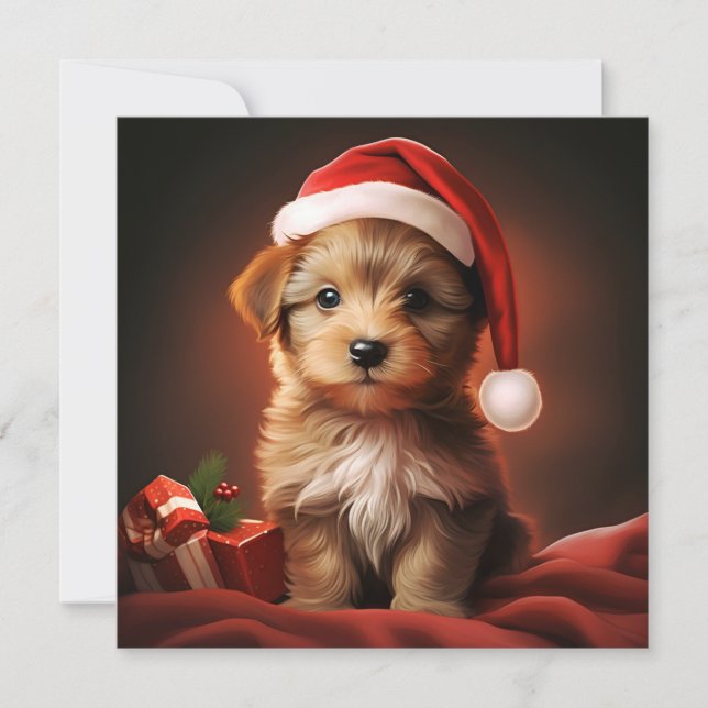 Festividades cartão de Natal de cachorrinho de presente (Frente)