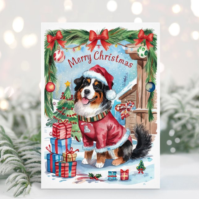 Festividades Cartão de Natal de Cachorro de Montanha Bernês em  (Bernese Mountain Dog Christmas Card)