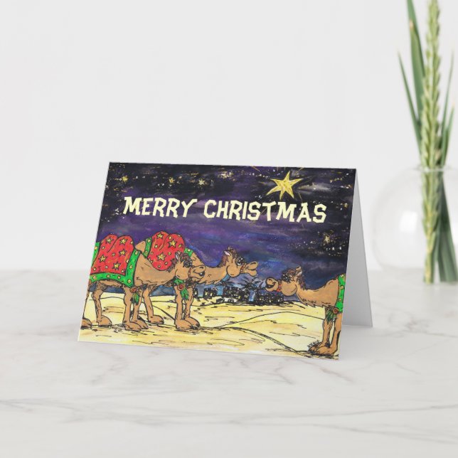 Festividades Cartão de Natal de Camelos Sábios (Frente)