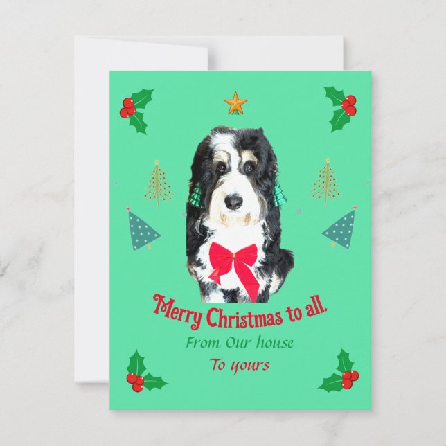 Festividades Cartão de Natal de cão Bernedoodle Whimsical (Frente)