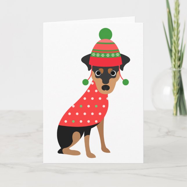 Festividades Cartão de Natal de Cão Min Bonito (Frente)