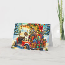 Cartão de Natal de carrinho de golfe decorado para