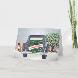 Festividades Cartão de Natal de carro vintage e Raposa