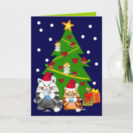 Festividades Cartão de Natal de Cartoon Bonito com árvores e ga