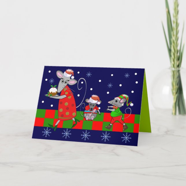 Festividades Cartão de Natal de Cartoon Bonito com Ratos (Frente)