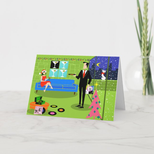 Festividades Cartão de Natal de Casal Urbano Retroativo (Frente)