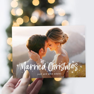 Festividades Cartão de Natal de Casamento Desenhado com Alegria