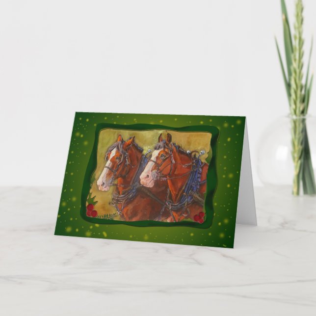 Festividades Cartão de Natal de Cavalo de Tração Clydesdale (Frente)