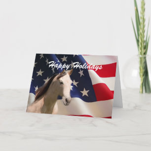 Festividades Cartão de Natal de Cavalo e Bandeira Americana